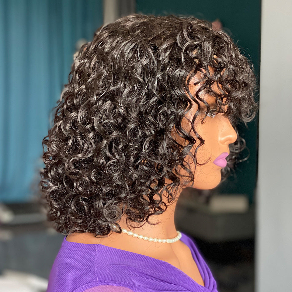Deep Curly Fringe Human Hair Wigs With Bangs Deep Curly Fringe Human Hair Wigs With Bangs